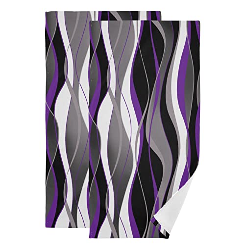 Shustary 2 Pack Black And White Hand Towels For Bathroom,Microfiber Soft Absorbent Grey And Purple Striped Kitchen Dish Towels Modern Abstract Art Decorative Bath Hand Towel For Face,Gym,Spa 14"X28" #TOP11