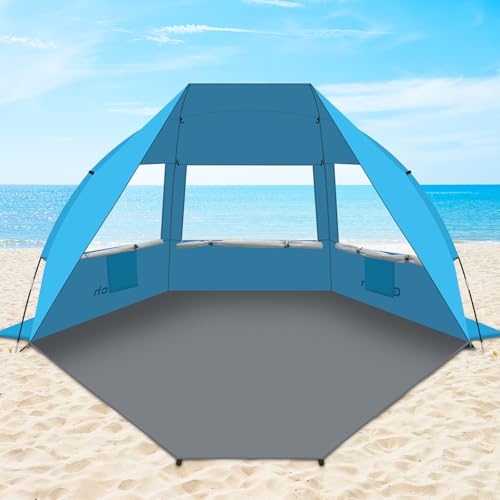 Gorich Portable Beach Tent for 3/4-5/6-7 Person with UPF 50+ UV Protection, Lightweight & Foldable Sun Shelter with 5 Sand Bags, Easy Setup Windproof Beach Umbrella Sun Shade