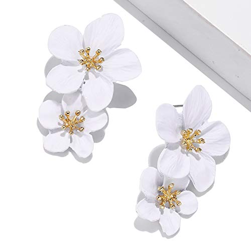 Bohemian Daisy Flower Matte Floral Petal Drop Dangle Earrings Layered Tiered For Women Girls Chic Boho Wedding Jewelry-White #TOP3