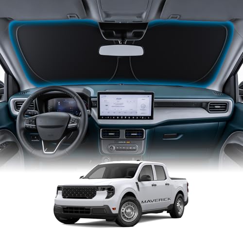 Image of Wigoo for Ford Maverick Windshield Sunshade [OEM Design, 100% Sun Blockage] Foldable Heat Insulation Sun Shade with Storage Bag, for Ford Maverick (2022-2026), Silver Coating