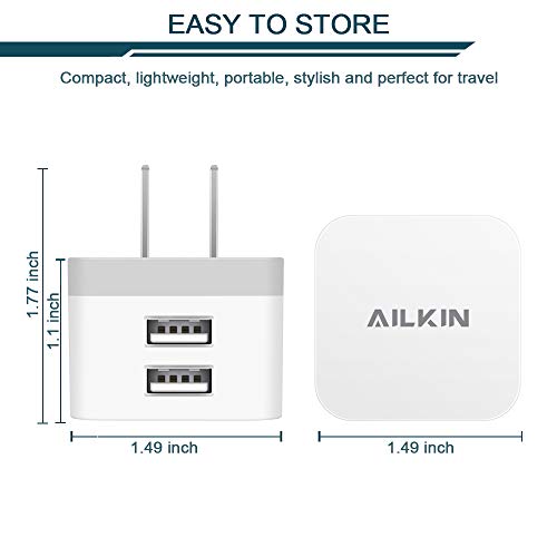 3Pack USB Wall Charger Plug, AILKIN 2.4A Dual Port USB Adapter Power Cube Fast Charging Station Box Base Replacement for iPhone 14 13 12 Pro Max SE 11 XR XS X/8, Samsung, Phones USB Charge Block-White