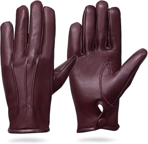 FASHIONLUXE Men’s Genuine Leather Dress Gloves Soft Leather Gloves for Formal Wear, Driving & Winter Use, Men’s Hand Gloves (Burgundy, Medium)