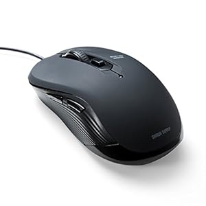 サンワダイレクト 有線マウス ブルーLEDセンサー 5ボタン DPI切替 ラバーコーティング ブラック 400-MA096