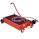 Henf Oil Drain Pan with Hand Pump, Low Profile Portable Oil Drainer Truck Oil Pans Dolly with L-Handle & Wheels & 7 ft Hose (17 Gallon)