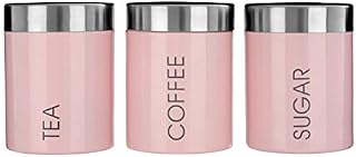 New Set Of 3 Kitchen Storage Jars Enamel Canisters Pots Tea Coffee Sugar