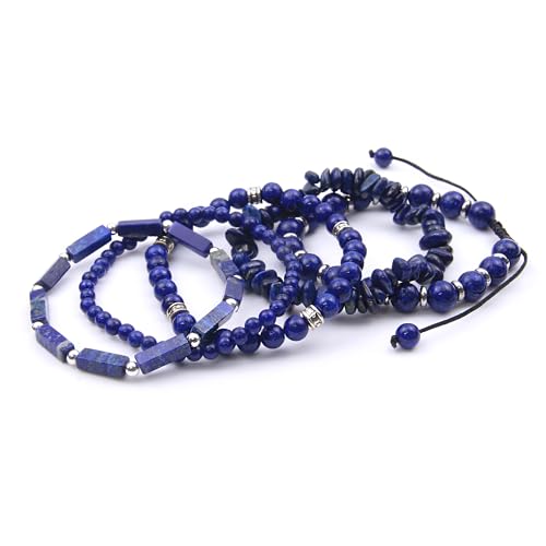OXUNGALIZ 5Pcs Lapis lazuli Bracelet for Women Men, Handmade Adjustable Blue Bracelets Lapis Lazuli Beads Beaded Bracelet Set Jewelry Gifts for Women Men