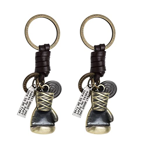 YINETTECH 2 llaveros de guante de boxeo vintage de cuero de bronce para deportes, pequeños regalos sorpresa, accesorios de regalo para mujeres y hombres