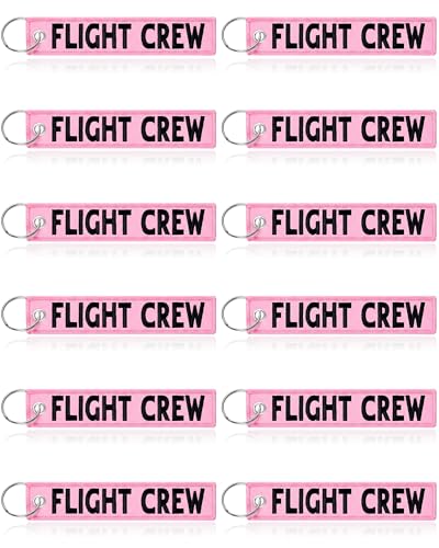 Image of Junkin 12 Pcs Flight Crew Keychain Airplane Aviation Keychain Flight Crew Luggage Tags Embroidered Key Ring