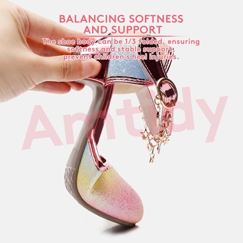 Image of Amtidy Girls Glitter Bow Low Heel Princess Shoes, Mary Jane Ankle Strap Dress Pumps for Wedding Birthday Party Performance
