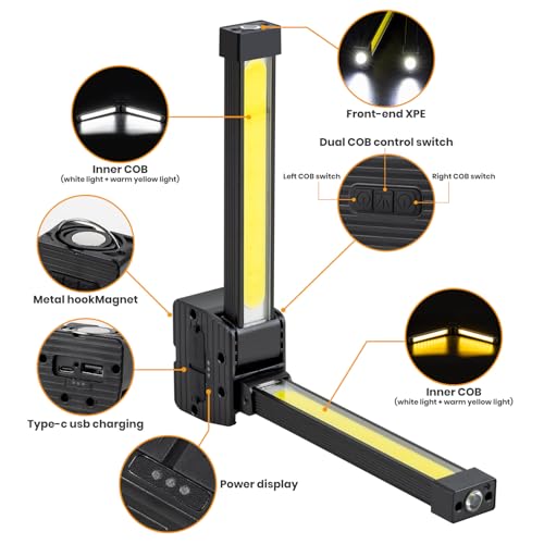 Gym Lamp, Portable Gym Light Posing Lamp Magnetic LED Flashlight 7th Gear Dimming with Hanging Hook 180° Folding (Black) - Image 4