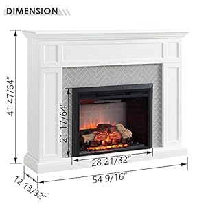 LegendFlame Hailey Electric Fireplace with 55 Mantel Surround and Carl 28 Insert Cream White with Light Grey Brick Finish