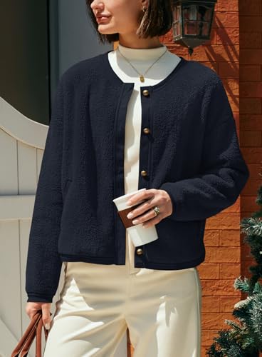 Image of Yanekop Womens Sherpa Jacket Button Down Fleece Winter Coat Fuzzy Jackets Chunky Cardigan Sweaters Open Knit Sweater
