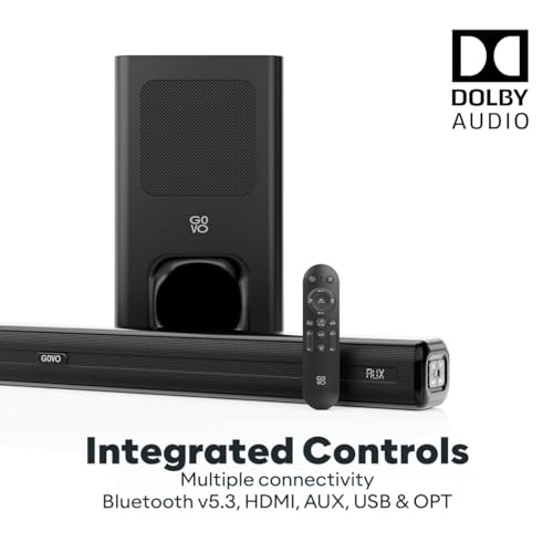 Image of GOVO GoSurround 800 Dolby Digital | 180W Sound bar, 2.1 Channel Home Theatre, Mega subwoofer, HDMI, Opt, AUX, USB & Bluetooth, 3 Equalizer Modes, Stylish Remote & LED Display (Black)