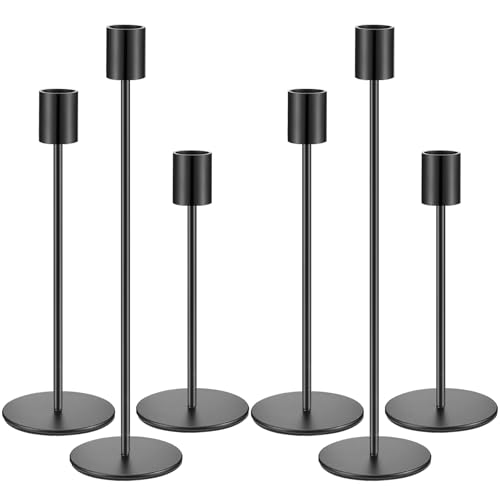 Qintora Set di 6 Porta Candele da Tavolo 33/28/22cm, Portacandele in metallo, Candelabro Moderno, Natalizio Candelabri, Candeliere per Matrimoni, Compleanni, Natale, Cena a Lume di Candela, Halloween