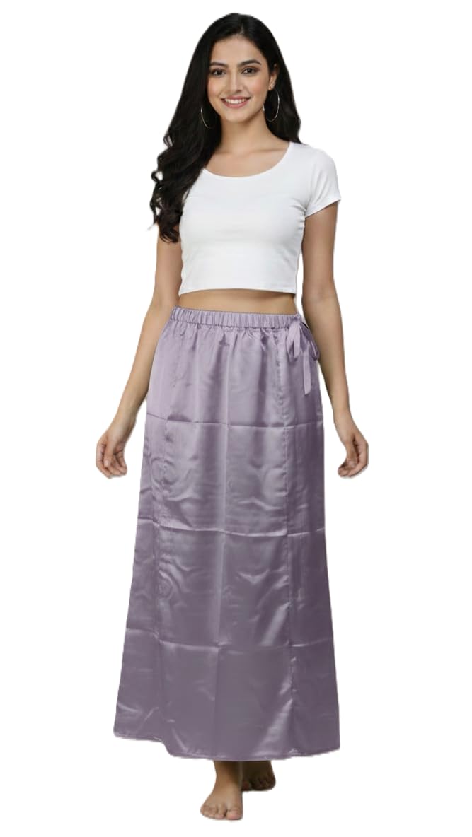 Hamara NX Lavender Satin Saree Petticoat for Women, 38cm Length, Free Size-image-12