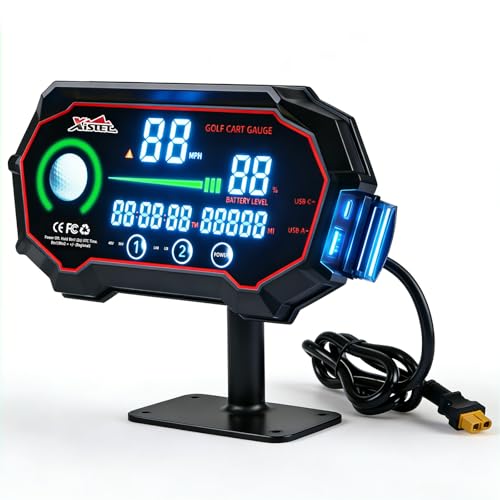 Golf Cart GPS Speedometer with USB C & USB A Charger HUD Digital Display MPH Battery Voltage Meter IP67 Waterproof Overspeed Alarm Low Battery Alert Trip Odometer for Club Car Yamaha EZGO 48V 36V