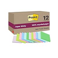 Post-it Foglietti Super Sticky Riciclati, Confezione da 12 Blocchetti, 70 Fogli per Blocchetto...