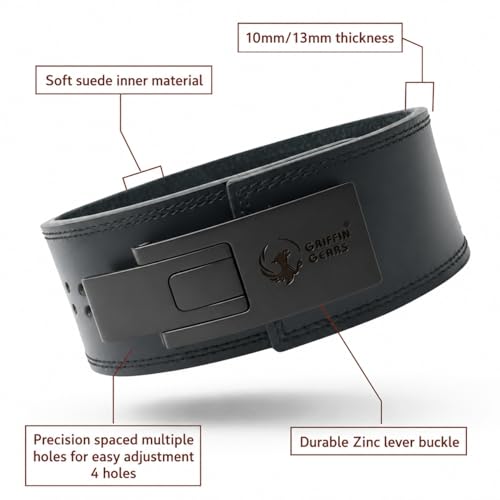 Image of 13MM Lever Gym Belt for Men & Women | 100% Full Grain Genuine Leather Powerlifting Belt | IPF Standard Weight Lifting Belt | Black Belt with Black Buckle | Size Small