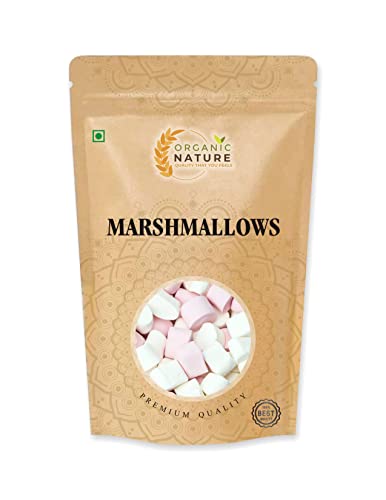 Organic Nature Marshmallows Pure Veg 50 Pieces Assorted Fruit Flavours Mini Marshmallow Candy Vegan Perfect for Kids and Adults