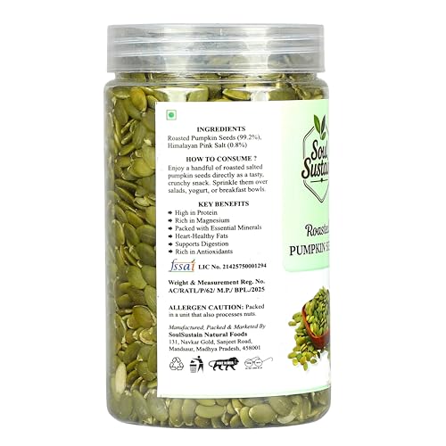 Image of Roasted Pumpkin Seeds (500 GM) - Plant Protein & Fiber Rich Snack, Heart & Bone Support, Healthy Fats, Magnesium & Antioxidants, Salad & Smoothie Toppers, Baking & On-the-Go Nutritious Seeds
