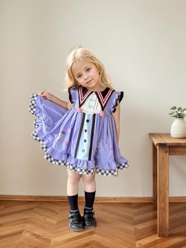 Girls Cute Flutter Sleeve Dress Cartoon Anime Summer Casual Dresses Halloween Birthday Party Outfit2