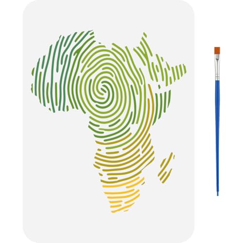 FINGERINSPIRE Pochoir de Peinture de Carte de L'Afrique Avec 1 Pinceau en Plastique 21X29.7cm Modèle de Dessin de Carte Africaine Pochoirs de Motif de Carte...