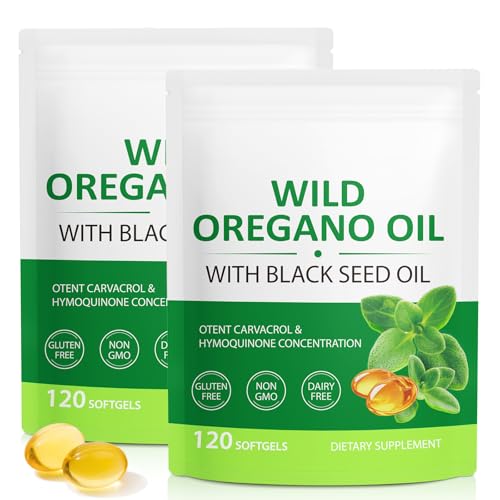 Oil of Oregano Softgels 6000mg, 2 in 1 Formulated with Black Seed Oil 200mg, Immune Support, Oregano Oil Capsules Organic, Natural Defense Supplement, Non-GMO, Easy to Swallow, 240 Softgels