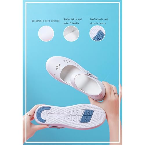 CLSQLXYJZC Loafers for Women, Womens Breathable Hollow Leather Adjustable Orthopedic Platform Nurse Shoes, White Air Cushion Restaurant Work Shoes, for Healthcare Providers3