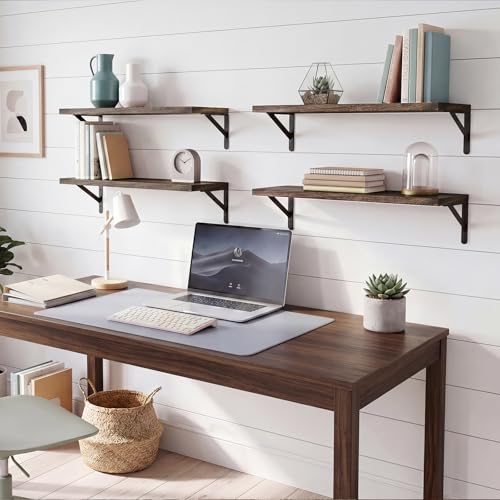 Image of YGEOMER Floating Shelves for Wall, 23in Brown Wall Shelves for Living Room, Bathroom, Bedroom, Kitchen, Home Decor (Set of 4)