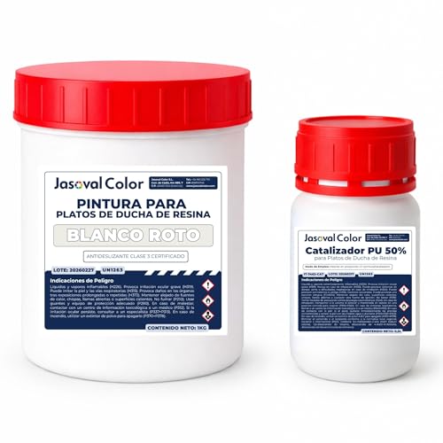 Jasoval Color Pintura para Plato de Ducha de Resina Antideslizante   Kit de Reparación para Plato de Ducha sin Obras   (Blanco Roto, 1,5 kg)