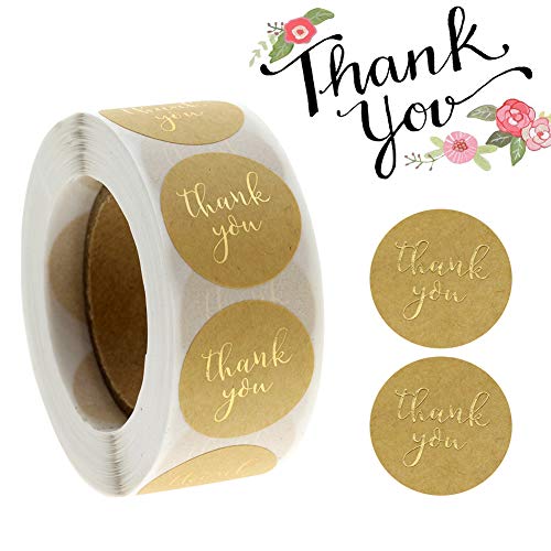 500 piezas Thank You Pegatinas,Gracias Rollo de Pegatinas, Redondas Gracias Pegatinas para regalos, tarjetas, bodas, bricolaje sobre sellado de caramelos y galletas (Color madera)