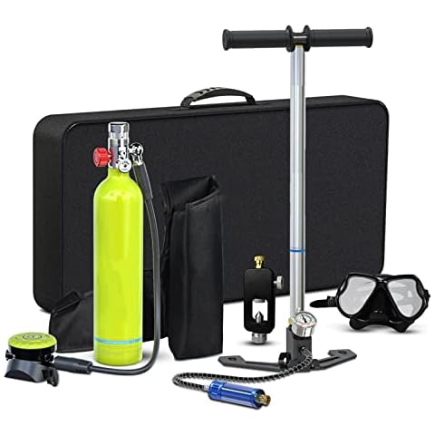 XSGDMN Scuba Tank Equipment, 1L Portable Mini Dive Cylinder, Lasting For 15-20 Min, Corrosion Resistant Material Bottle, With Constant Pressure Valve, Refillable Pony Bottle,Green Cover
