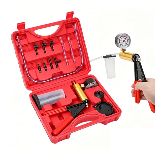 IMSTMTER 2 in 1 Brake Bleeder Kit with Hand Vacuum Pump and Adapters Automotive Brake Fluid Bleeding Set Universal for Car Truck Motorcycle Bike Power Steering Fluid(Red)