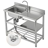 Home Nature Küchenspüle, Freistehende Spültisch 1 Becken, Edelstahl Waschbecken, Edelstahlspüle, Gewerbliche Spülbecken mit Wasserhahn, Mobile Spüle, für Outdoor, Restaurant (Küchenspüle mit Trenn))