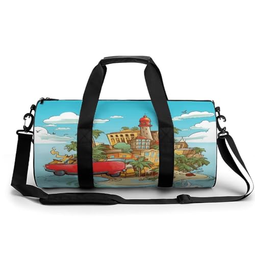 Sac de sport sac de bagage imprimé Cuba, sac de week-end cylindrique