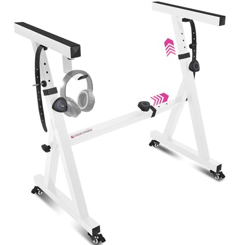 Liquid Stands Keyboard Stand w/ Wheels - Z Style Adjustable & Portable Professional Heavy Duty Digital Piano Stand - Fits 54-88 Key Electric Pianos - Sturdy Rolling Musical Keyboard Stand (White)