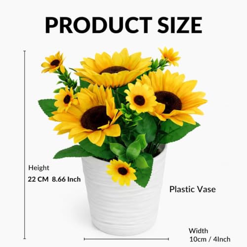 Image of CURATED CART Artificial Sunflowers, Yellow Silk Flowers for Home, Wedding, Party Decoration, Indoor Outdoor Floral Arrangement (Sunflower with Pot)