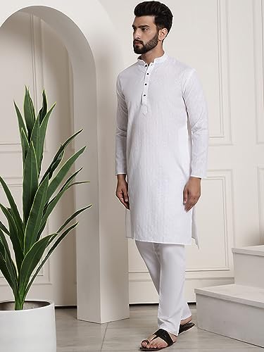 Image of SOJANYA (Since 1958 Men's Cotton Blend Checked Kurta and Churidar Pyjama Set