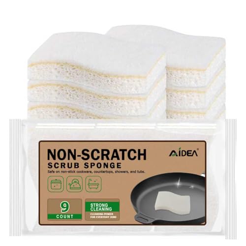 Image of AIDEA Sponges Kitchen, 9Count, Non-Scratch Scrub Sponge, Natural Sponge for Non-Stick Cookware, Cellulose Sponges for Dishes, Cleaning Power for Kitchen, Bathroom, Household