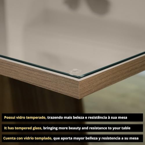 Image of Madesa 4 Seater Dining Set Rectangular Glass Table Top Sturdy Wooden with Fully Cushioned Seats 160 Cm for Dining Room and Kitchen - Brown /Beige /Grey