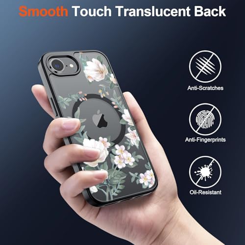 Image of VONZEE Compatible with iPhone 17e / iPhone 16e /SE4 Case, Luxury Retro Flowers Floral Clear for Magnetic Wireless Charging Case PC+TPU Cute Glossy Shiny Cover for Girls Women, Black