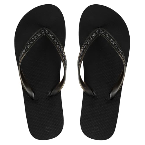 QIITUTA Slim Flip Flops for Women Beach Rubber Shower Shoes Basic Comfortable Thong Sandals Lightweight Non-Slip Summer Slippers Black