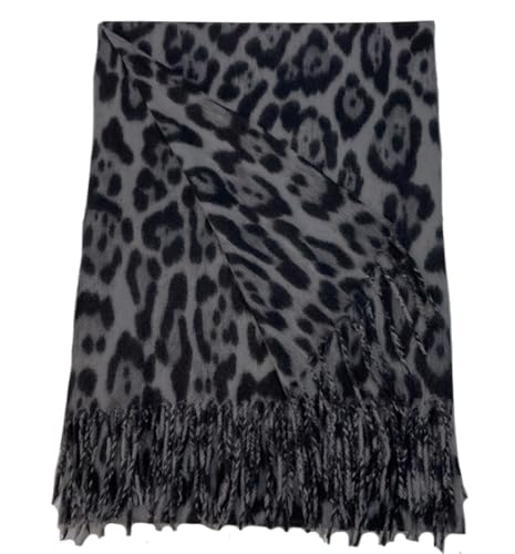Secret for Longevity Extra Large Long Black Grey Slate Smokey Heather Gray Ocelot Leopard Cheetah Animal Print Scarf Wrap Shawl Pashmina Medium Weight Cashmere Feel 28