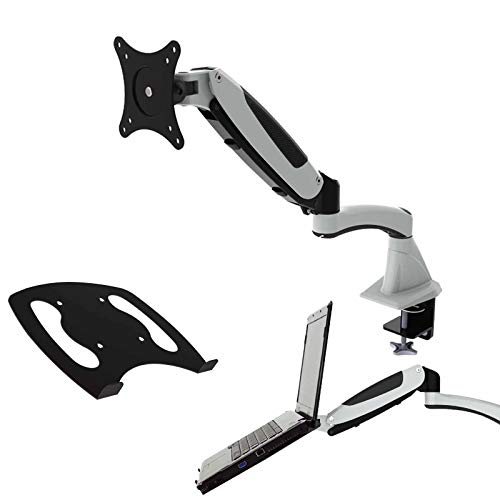 HFTEK Monitor Halter Tischhalterung für Bildschirme von 15 bis 27 Zoll mit VESA 75/100 + Halterung für Tablet/iPad/Laptop/Notebook - GM112F (weiß) + D10 Cover