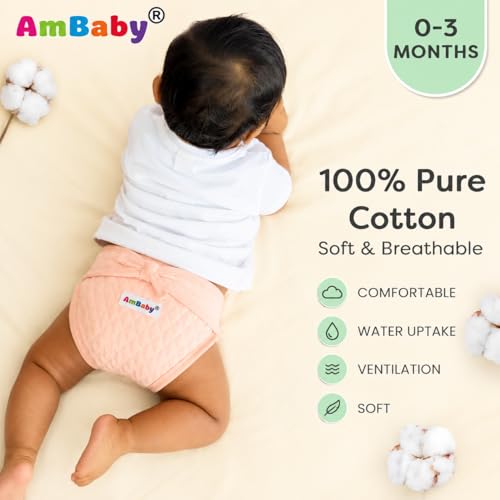 Image of Ambaby Pack of 6 Pure Padded Cotton Langot for New born Baby 0-6 Months | 3 Layered Extra Soft & Adjustable Nappies Breathable Reusable & Washable Nappy for Baby Boy & Girl | Newborn Baby Essentials