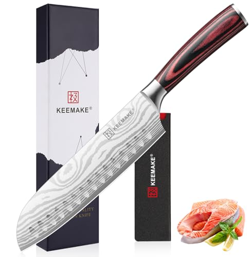 KEEMAKE 7 Inch Japanese Santoku Knife, Ultra-Sharp 1.4116 High Carbon