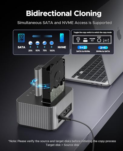 ORICO Hard Drive Docking Station 10Gbps for NVMe SSD & SATA 3.5 HDD with Bidirectional Cloning Type-C Hybrid Docking Station with Independent Aluminum Heat Sink - image 3