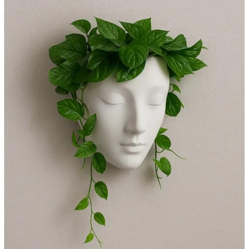 Image of Ceramic Lady Face Wall Hanging Planter | 17.5 x 13.5 cm Abstract Face Vase for Indoor Wall, Living Room, Balcony & Home Decor (White)