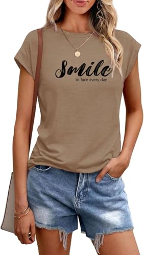 Teesho Damen Tops Sommer Tshirt Bedruck Oberteile Kurzarm Shirts Casual Tops Tunika