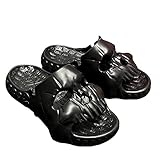 Skull Design Single Band Slides, 2023 New Skull Design Slippers EVA Thick Bottom Couple Beach Sandals, Unique Non-Slip Slippers for Women Men Home Indoor Outdoor Non Slip Quick Drying Cloud Slippers (Black,10.5-11.5 Women/8.5-9.5 Men)